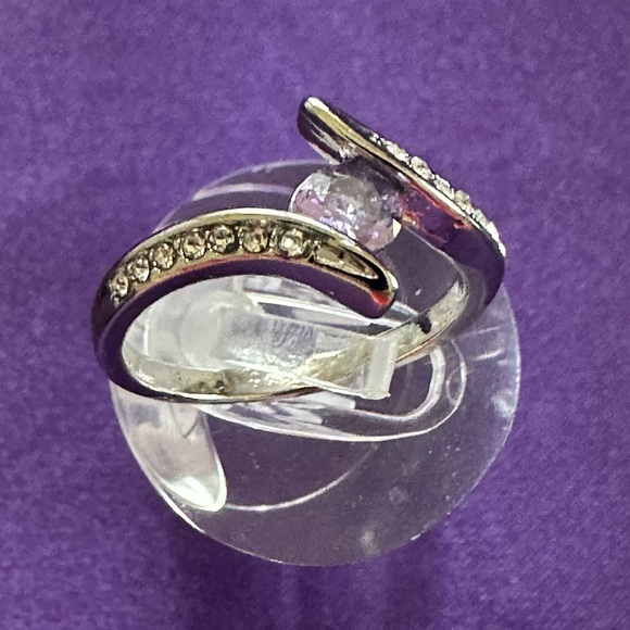 Elegant Amethyst & Zircon Silver Plated Statement Ring – Size 8 - Picture 11 of 14